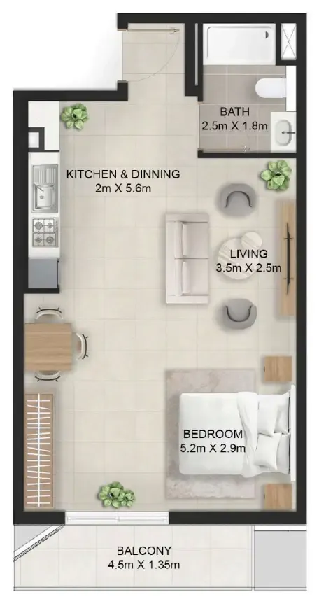 Stellar Axis Studio floor plan, 596 sqft
