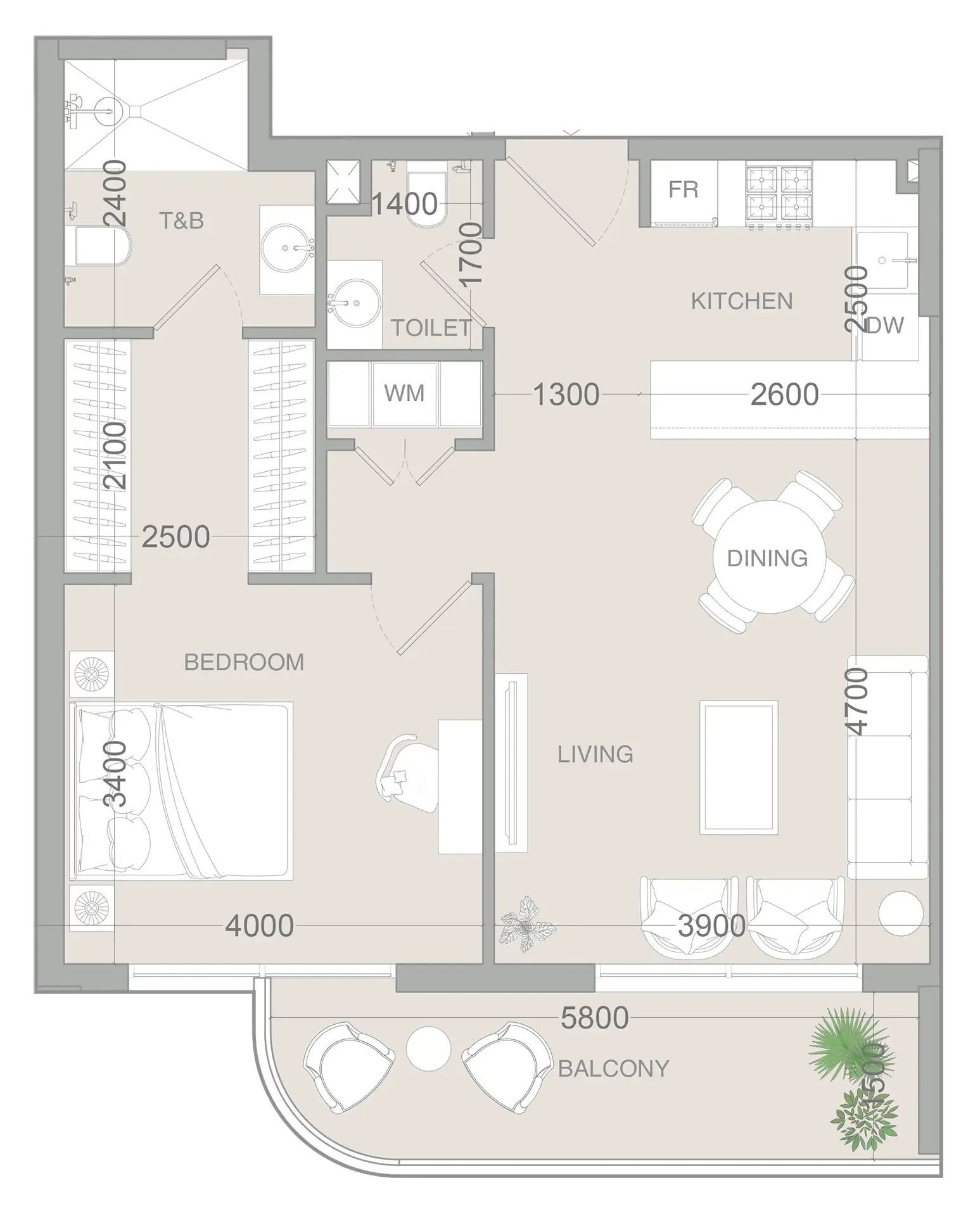 VERDAN1A 3 1 bed floor plan, 757 sqft