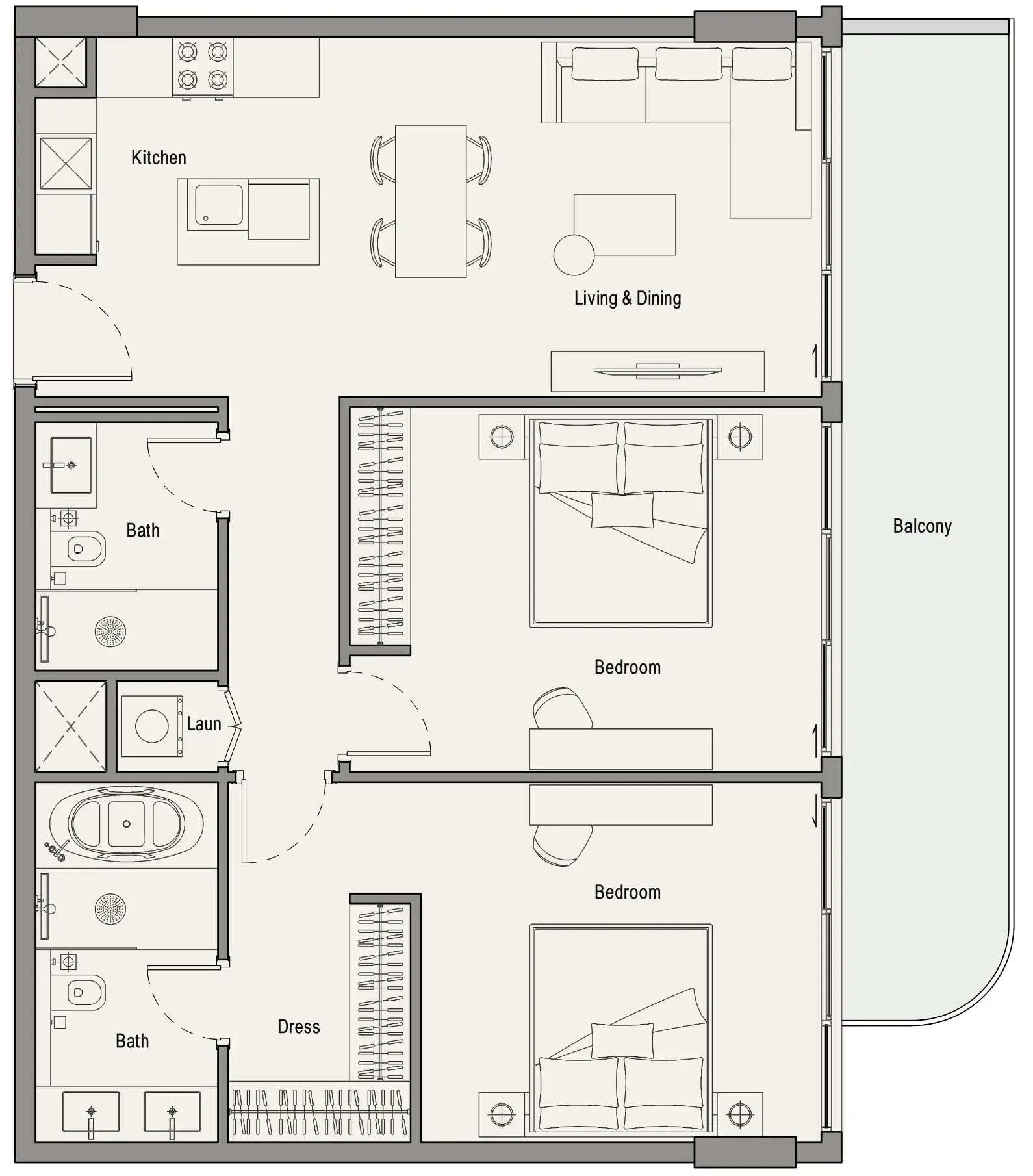 113 Residences by Iman 2 bed floor plan, 1,121 sqft