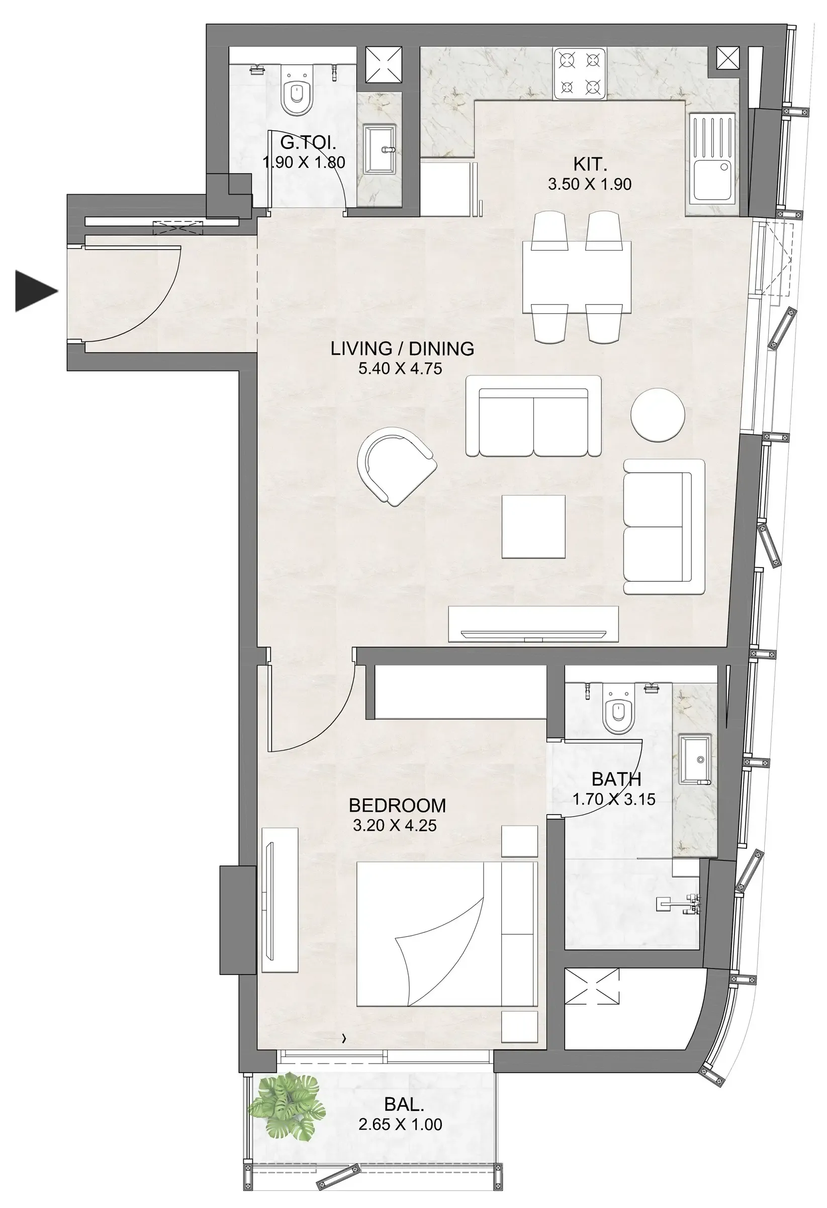 Luzora Residence 1 bed floor plan, 715 sqft