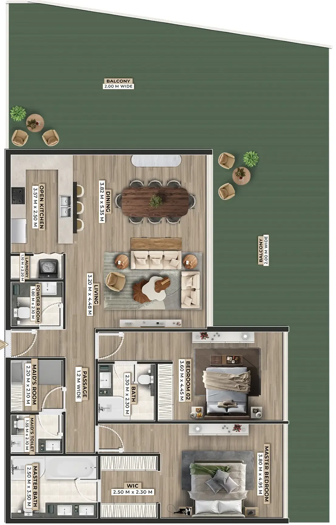 Firoza 2 bed floor plan, 2,795 sqft