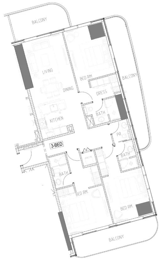 Damac Bay 2 3 bed floor plan, 1,989 sqft