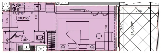 Project Maybach Studio floor plan, 385 sqft