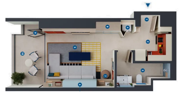 Rove Home Dubai Marina Studio floor plan, 460 sqft