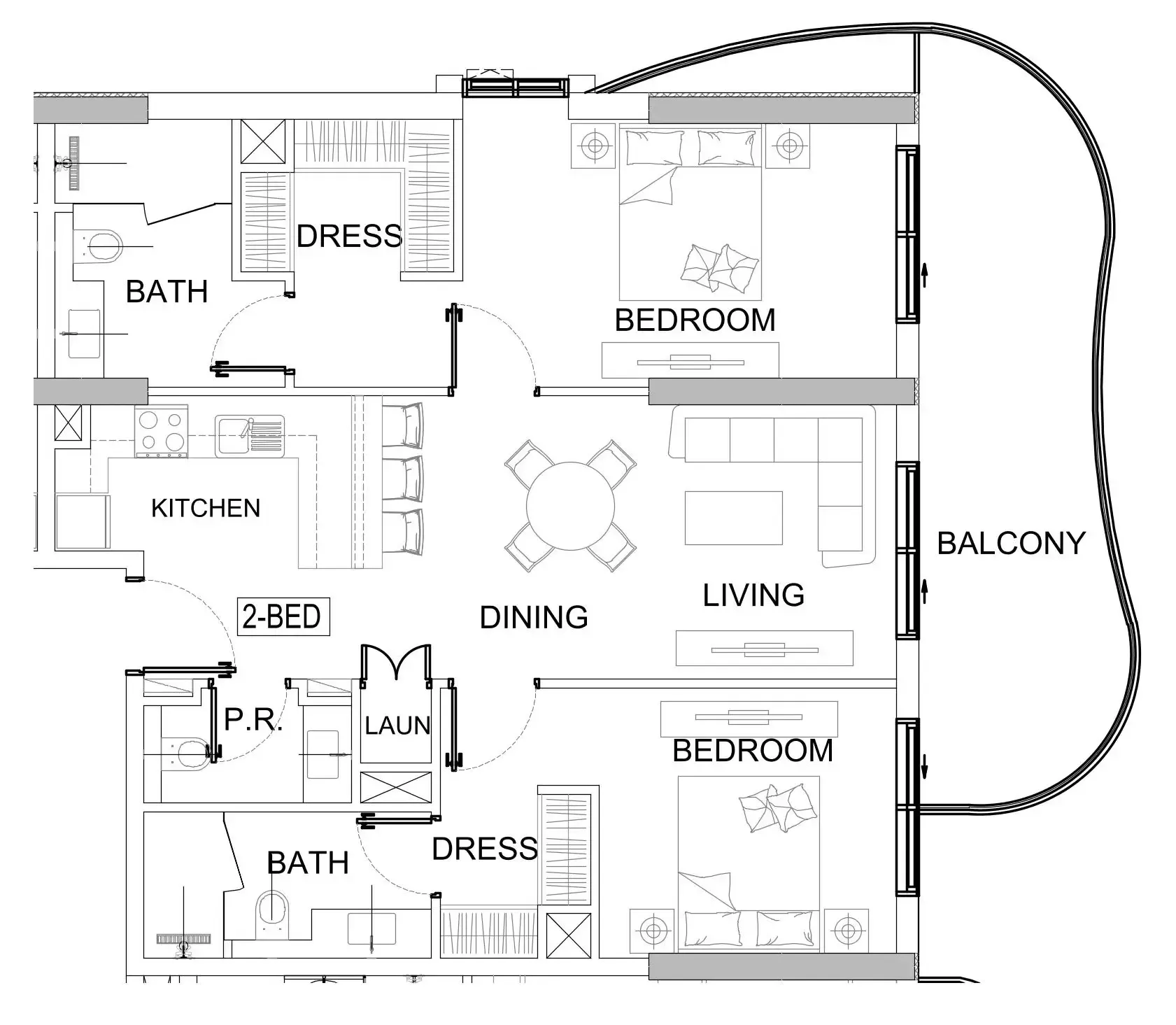 Valencia 2 bed floor plan, 1,160 sqft