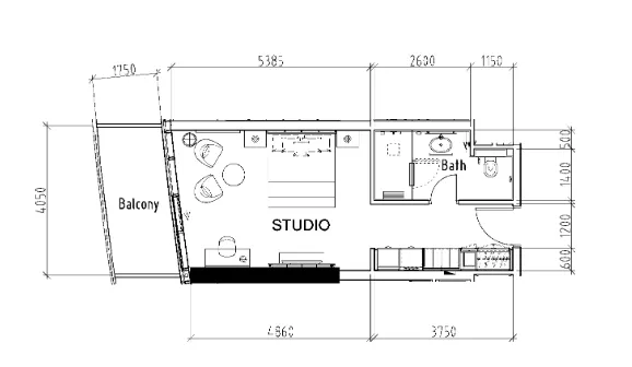 Damac Hills - Radisson Dubai Studio floor plan, 478 sqft