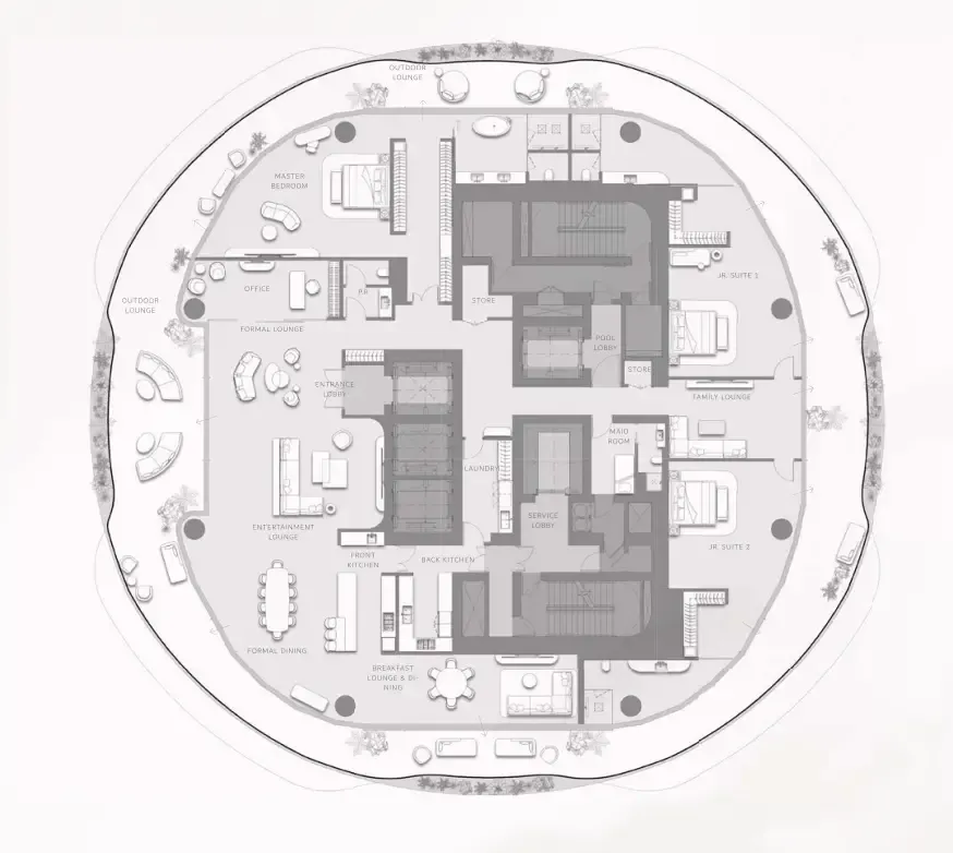 Como Residences 3 bed floor plan, 9,490 sqft