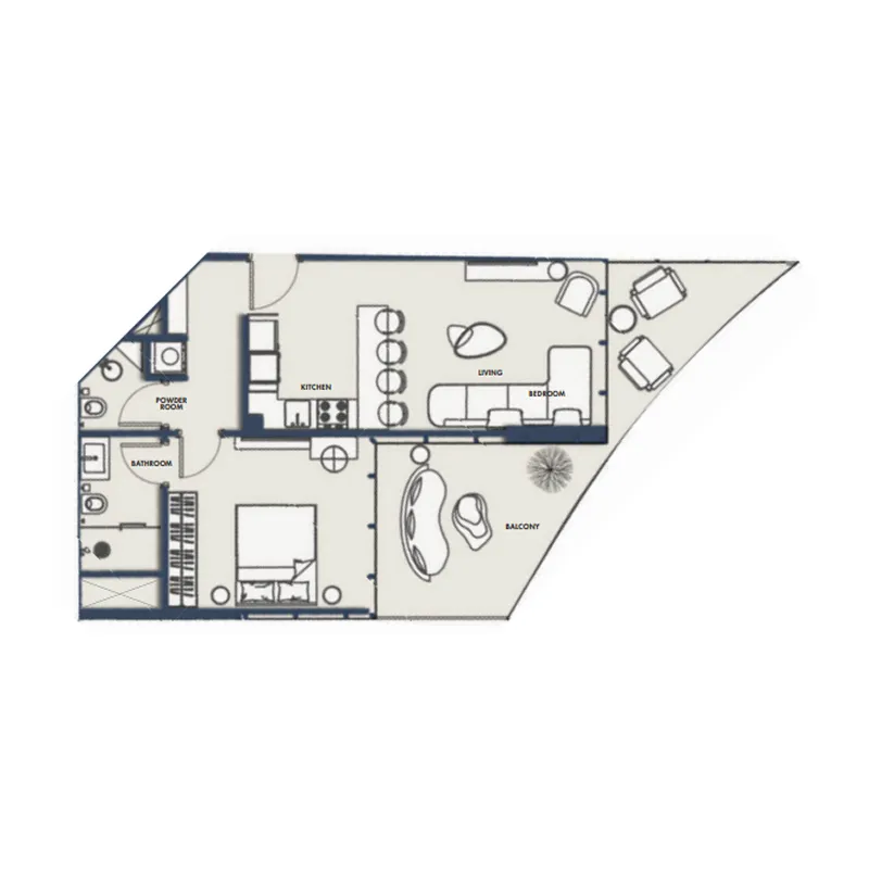 Amra Residences 1 bed floor plan, 810 sqft