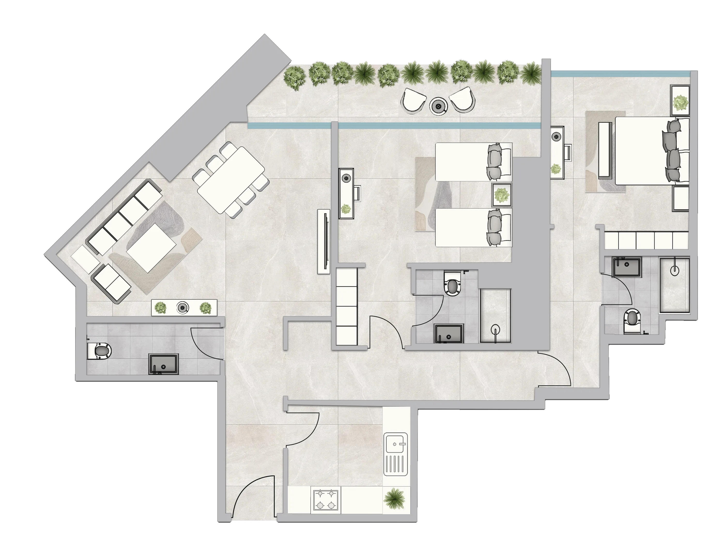 Infinity Tower 2 bed floor plan, 1,746 sqft