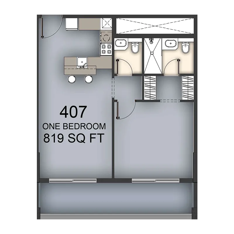 Aizel Tower 1 bed floor plan, 819 sqft