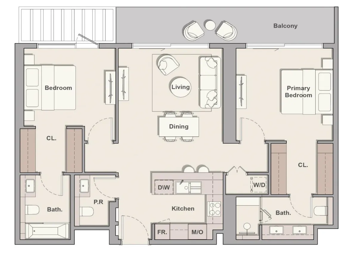 The Hillgate 2 bed floor plan, 1,197 sqft