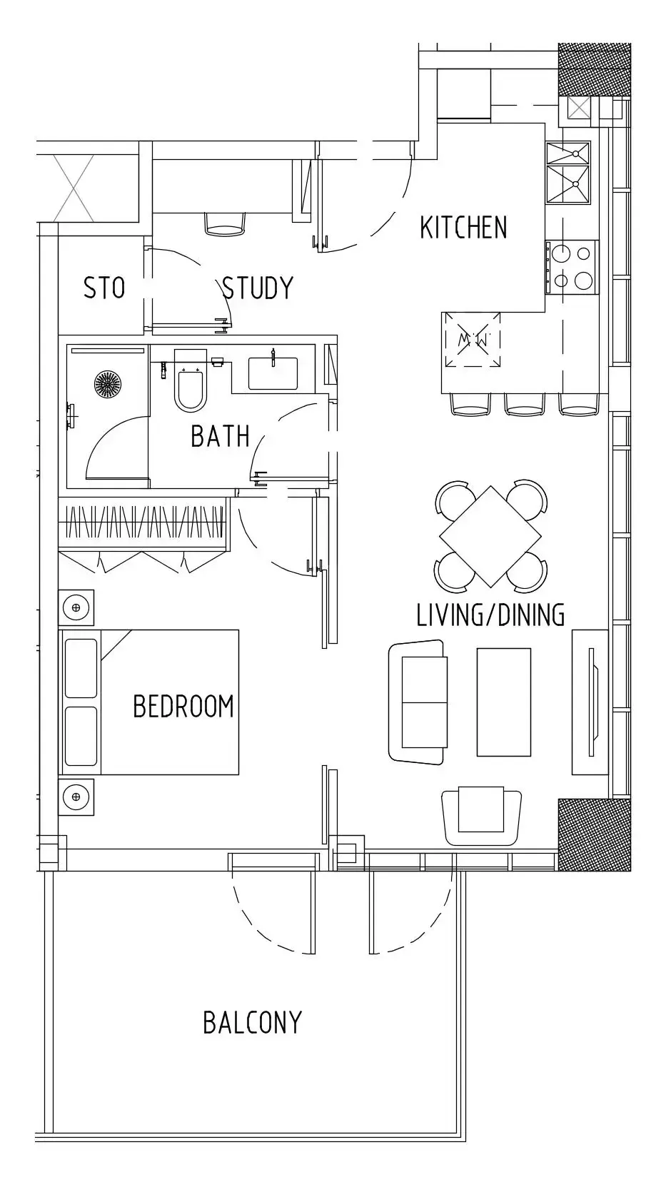 Damac District 1 bed floor plan, 702 – 704 sqft