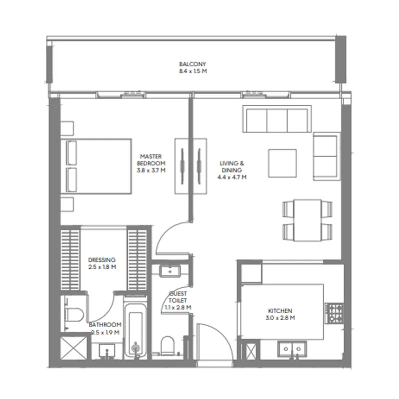 The Gate 6 1 bed floor plan, 861 – 870 sqft