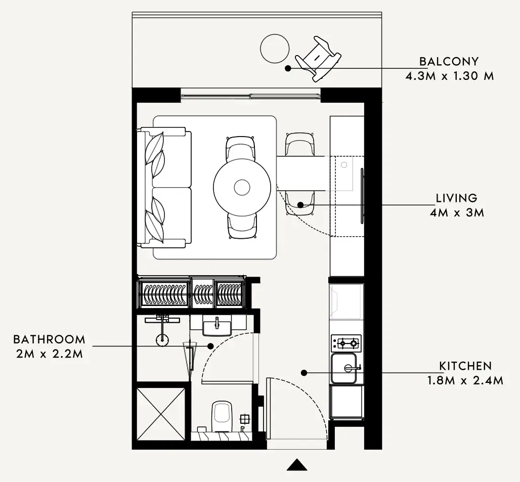 Azizi Milan Studio floor plan, 338 sqft