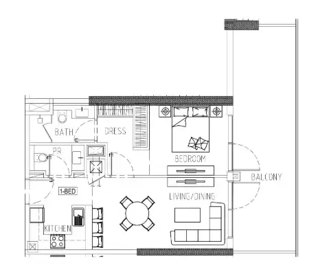 Damac Riverside Views 1 bed floor plan, 898 sqft