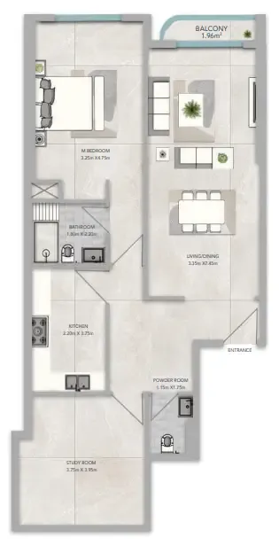 Azha Views Residences 1 bed floor plan, 1,116 – 1,311 sqft