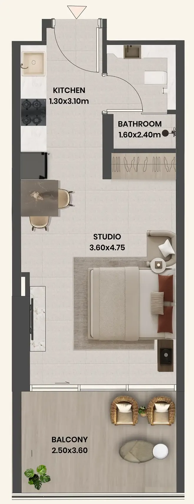 Divine Al Barari Studio floor plan, 435 sqft