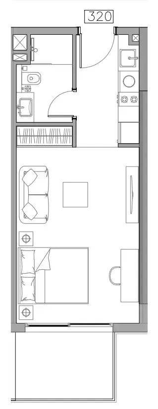 Trevino Studio floor plan, 399 sqft