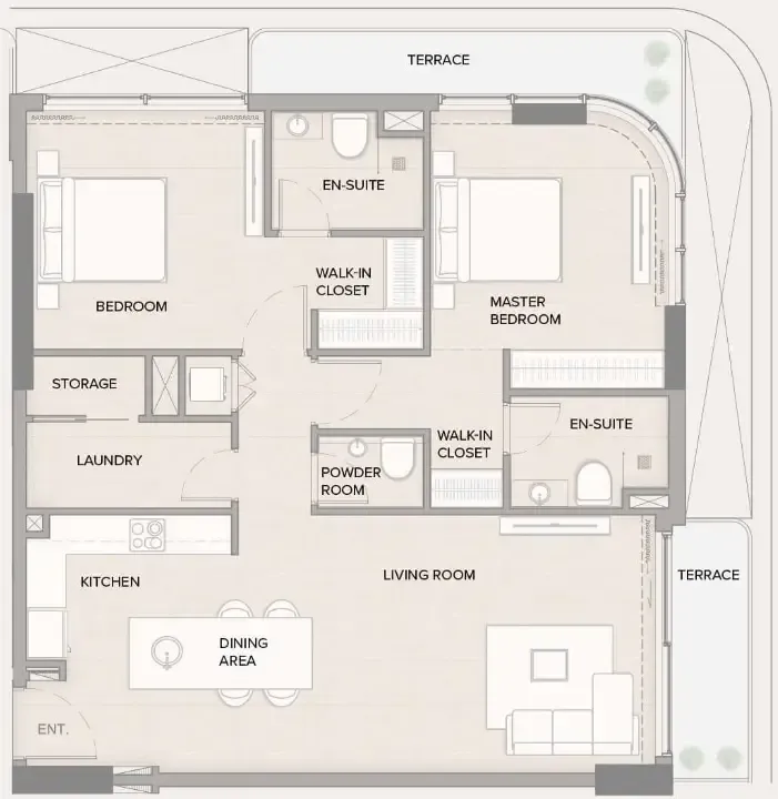 Arka Enclave Residences by Atmosphere Living 2 bed floor plan, 1,195 sqft