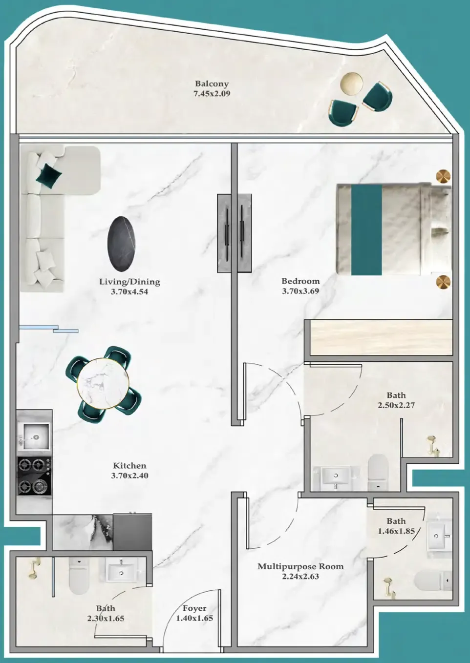 Breez 1 bed floor plan, 793 sqft