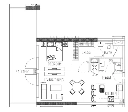 Damac Riverside Views 1 bed floor plan, 898 sqft