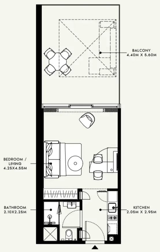 Azizi Raffi Studio floor plan, 646 sqft