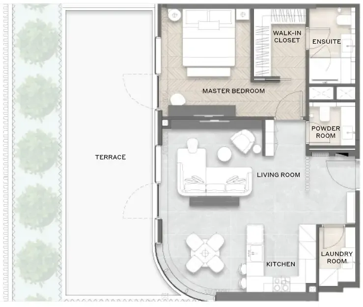 Avida Residences 1 bed floor plan, 1,098 sqft