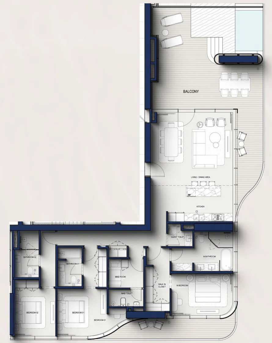 Hilton Residences 3 bed floor plan, 2,745 sqft
