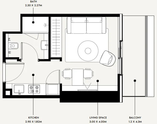 Azizi Milan Studio floor plan, 340 sqft