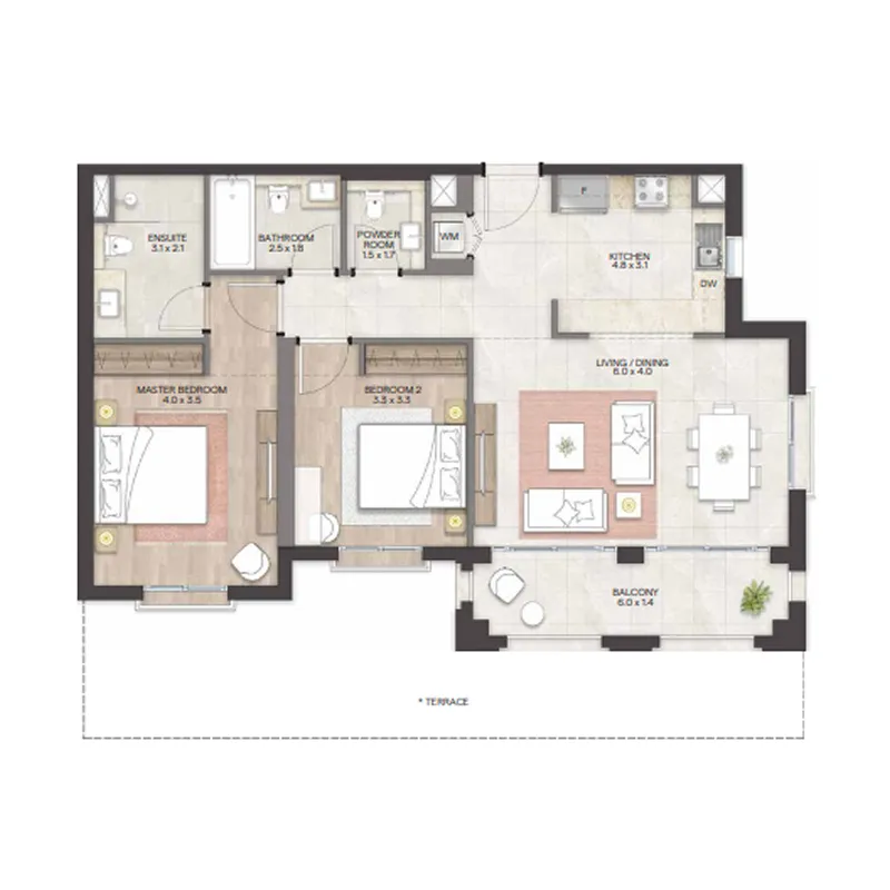Bloom Living - Granada 2 bed floor plan, 1,124 sqft