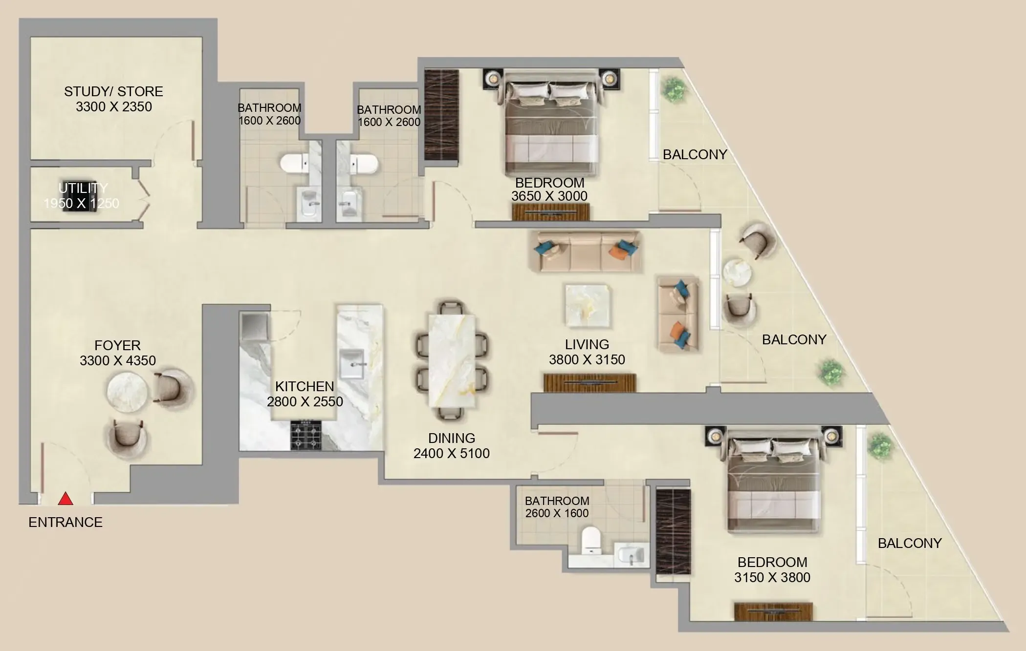 Skyvue Altier 2 bed floor plan, 1,580 sqft