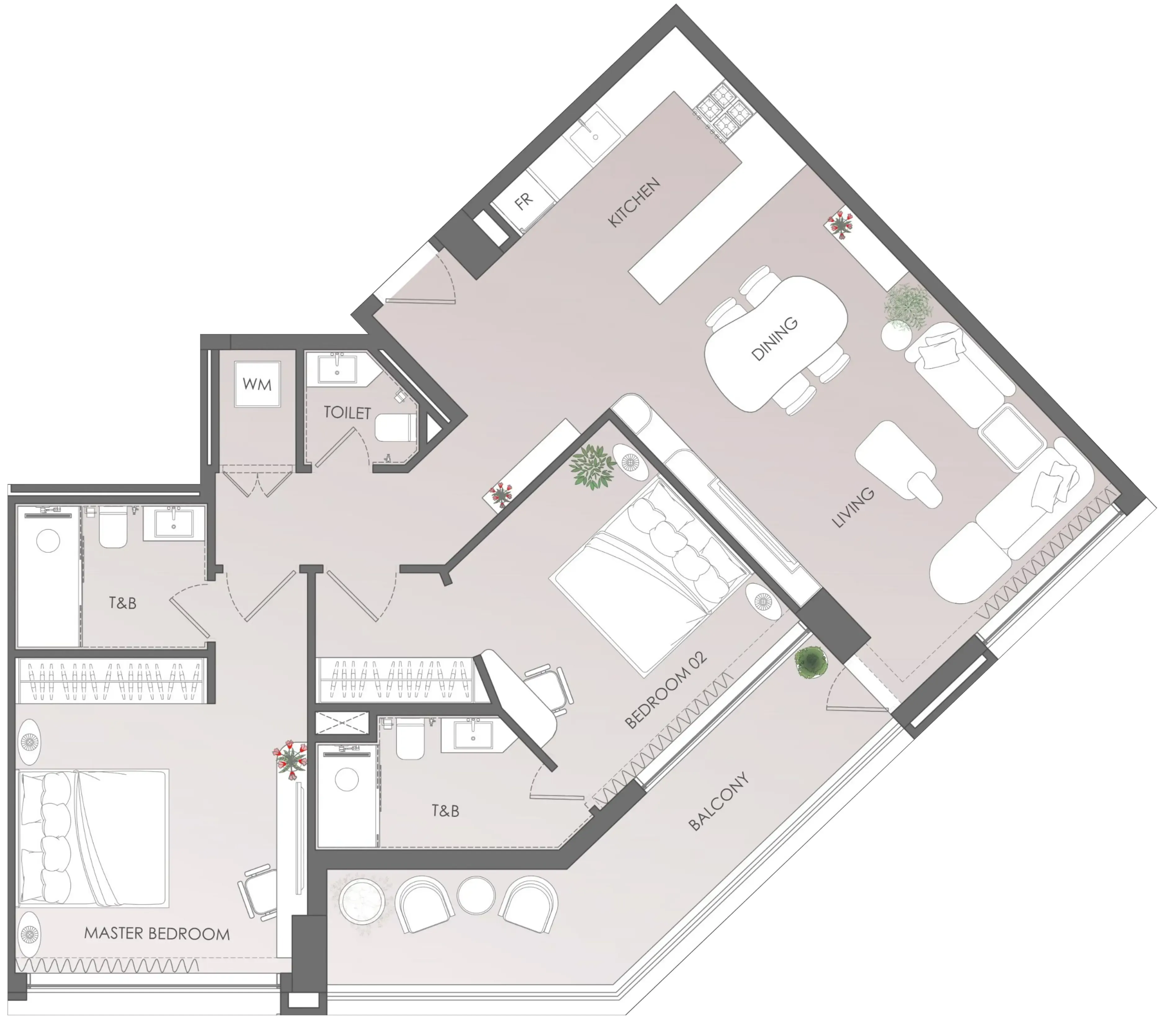 Cavara 42 2 bed floor plan, 1,208 sqft