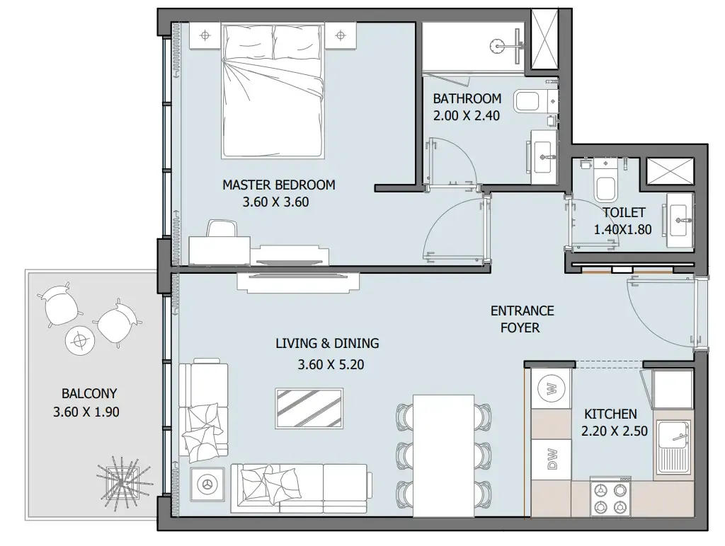 Oceana 1 bed floor plan, 679 – 681 sqft
