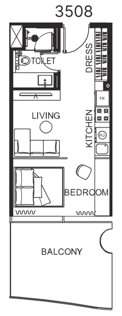 The WOW Tower Studio floor plan, 483 sqft
