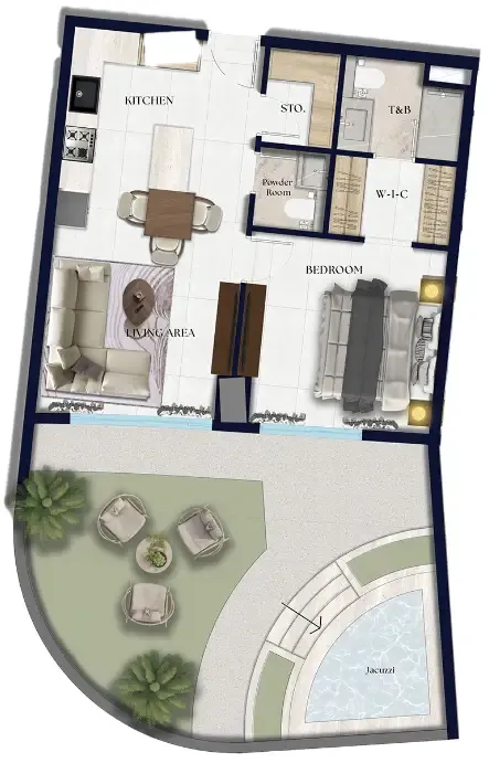 Xenia Residence 1 bed floor plan, 1,076 sqft