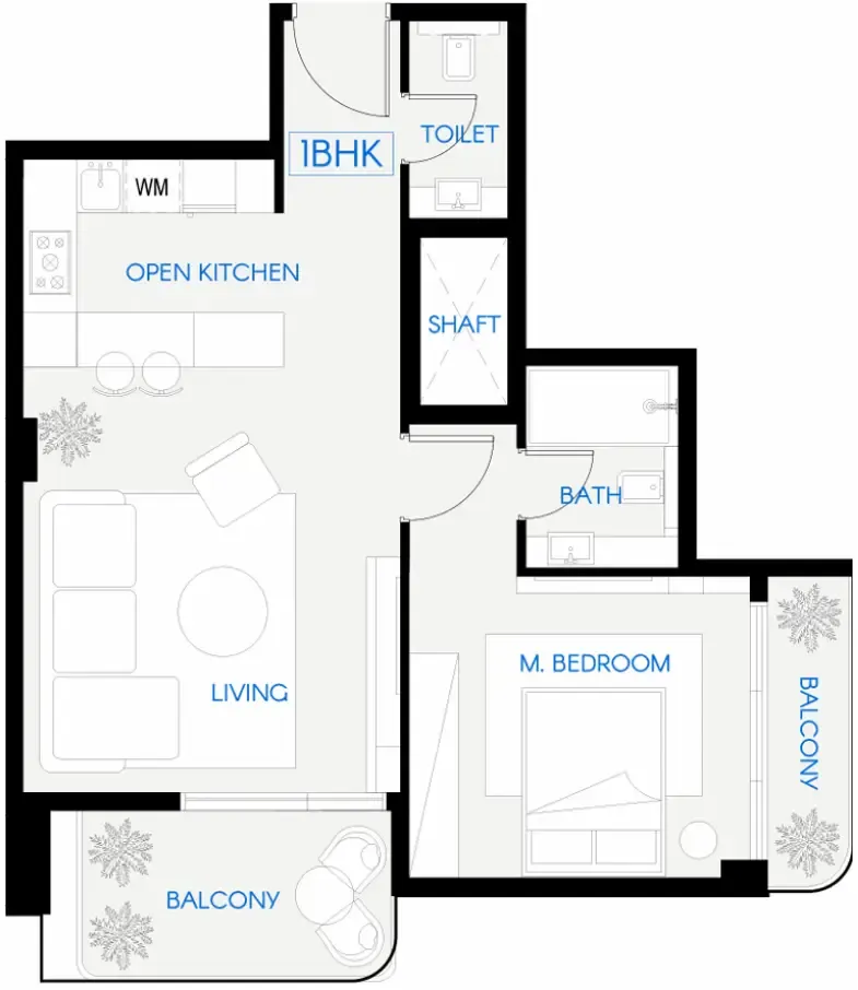 Celestara Residences 1 bed floor plan, 709 sqft