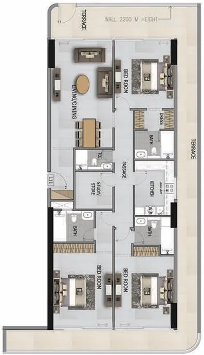 Altia One 3 bed floor plan, 1,951 – 2,302 sqft