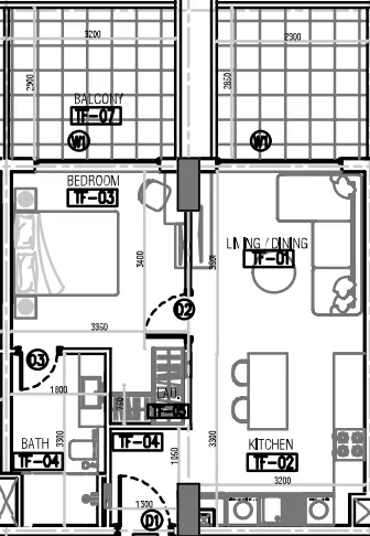Laya Courtyard 1 bed floor plan, 731 sqft