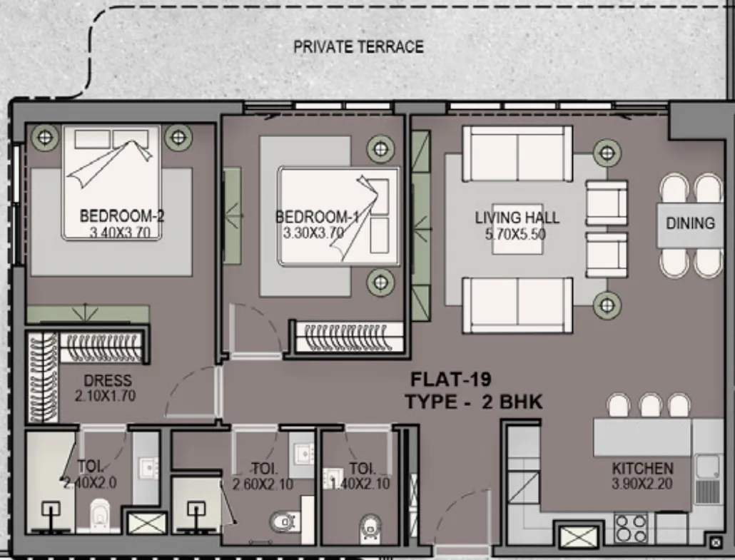 Helvetia Residences 2 bed floor plan, 1,697 sqft