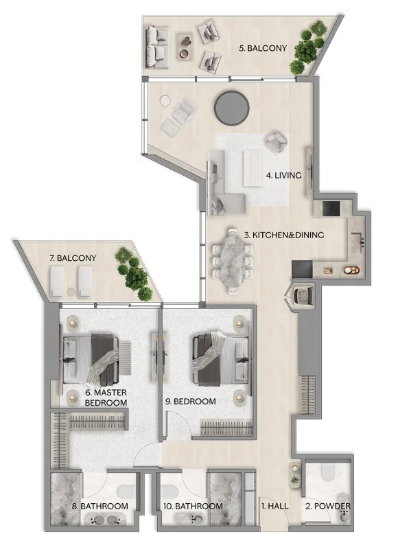 Riviera Residence 2 bed floor plan, 1,414 – 1,469 sqft
