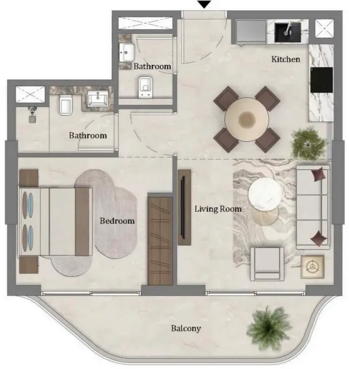 Mirari Lagoon by Zoya 1 bed floor plan, 600 sqft