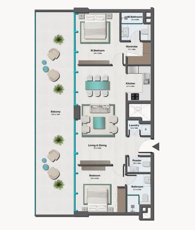 Sereno Residences 2 bed floor plan, 1,469 sqft