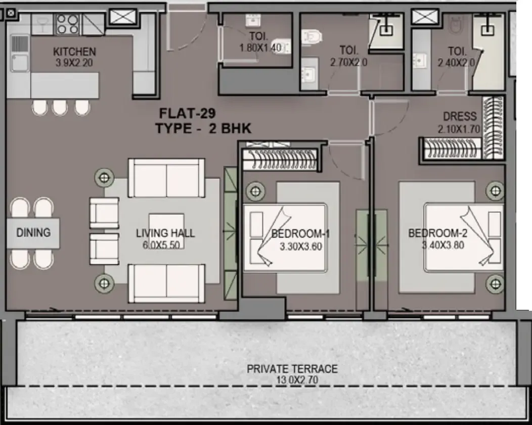 Helvetia Residences 2 bed floor plan, 1,621 sqft