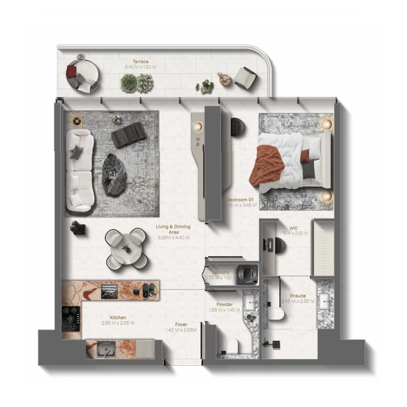 Le Château 1 bed floor plan, 829 sqft