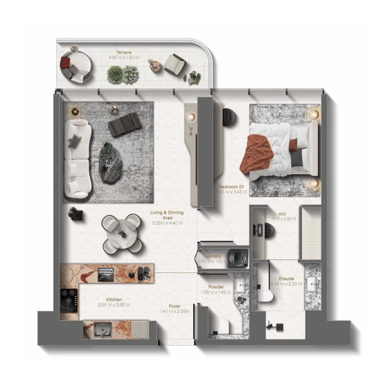 Le Château 1 bed floor plan, 794 sqft