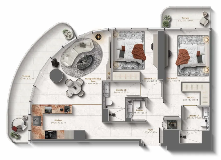 Le Château 2 bed floor plan, 1,270 sqft