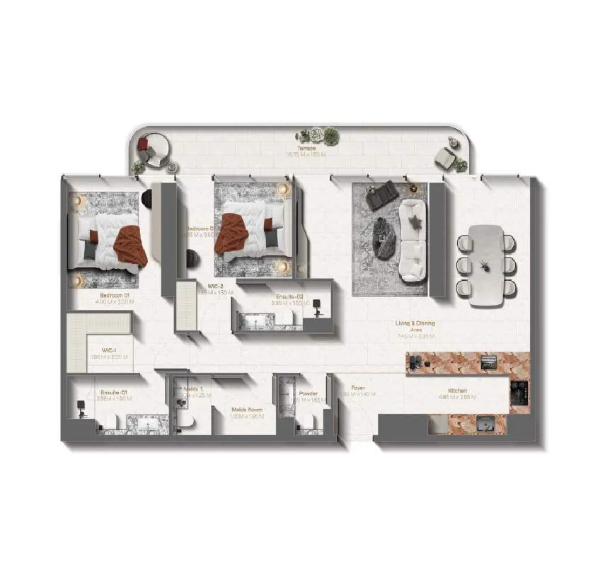 Le Château 2 bed floor plan, 1,434 sqft