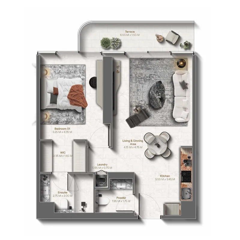 Le Château 1 bed floor plan, 828 sqft