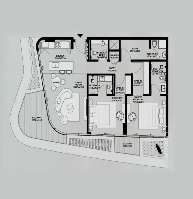Lia by Avenew Development 2 bed floor plan, 1,352 – 1,387 sqft