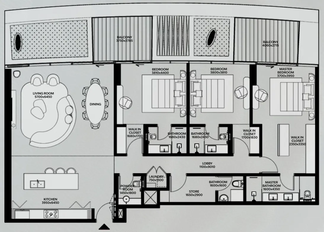 Lia by Avenew Development 3 bed floor plan, 2,158 sqft